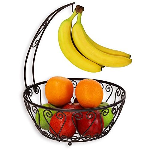 SimpleHouseware Fruit Basket Bowl with Banana Tree Hanger, Bronze SimpleHouseware Fruit Basket Bowl with Banana Tree Hanger, Bronze