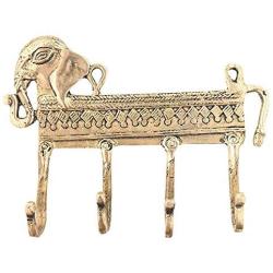 Indianshelf Handmade 1 Artistic Vintage Golden Brass Elephant Key Hooks Holders/Wall Hooks for Towels