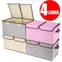 senbowe Larger Storage Cubes [4-Pack] Linen Fabric Foldable Collapsible Storage Cube Bin Organizer Basket with Lid, Handles, Removable Divider for Home, Nursery, Closet - (17.7 x 11.8 x 9.8”)