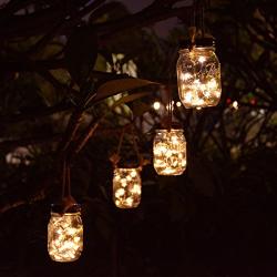 Homeleo 4-Pack Solar-Powered Mason Jar Lights Kits(Lid Lights,Mason Jars,Hangers Included),LED Star Fairy Firefly Vintage Jar Lights Set for Christmas Decoration Outdoor Garden Yard Patio Path Decor