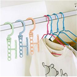 10pc Random Color Plastic 5 Circle Multilayer Windproof Clothes Hanger Organizer Fixed Holder Storage Racks Buckle Hanger Anti-Slip Home Decoration