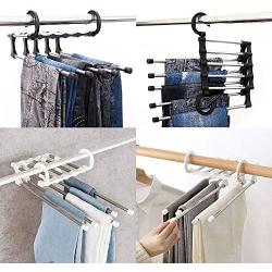 shengyuze Multi-Layer Clothes Pants Hangers Wardrobe Jeans Stainless Steel Storage Rack Space Saving for Home Storage, ABS Plastic + Stainless Steel - Black