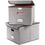 Prandom File Organizer Boxes - Set of 2 Collapsible Decorative Linen Filing Storage Hanging File Folders with Lids Office Cabinet Letter Size (15x12.2x10.75 inch)