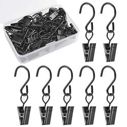 ATPWONZ 50pcs Black S Hanging Hook with Clips Multifunctional String Light Hangers Curtain Clips