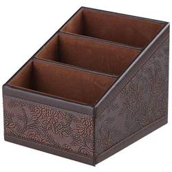 Retro PU Leather Storage Boxes Container Case Flower Pattern Remote Controls Holder Home Decoration Office Supplies