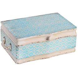 NIKKY HOME Vintage Decorative Wood Case Keepsake Storage Boxes with Handle and Hinged Lid, 13 x 9.1 x 4.9 Inches, Pale Blue and Ivory