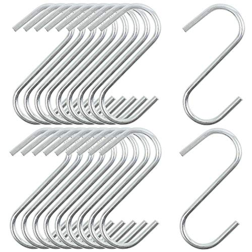 HongWay 20 Pack Heavy Duty S Hooks S Shaped Hooks Hanging Hangers Hooks for Pan, Pot, Coat, Bag, Plants Kitchen, Bathroom, Bedroom and Office(20 Pack/S Hook/Sliver/2.75")