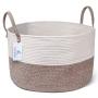 Luxury Little Nursery Storage Basket, Size XXXL :: 100% Cotton Rope Hamper with Handles :: Sturdy Baby Bin Organizer for Laundry, Toys, Blankets, Pillows & More, 22" x 22" x 14", White/Beige