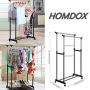 KOUYE Houseware- Garment Drying Rack with Wheels,Portable Adjustable Double Clothes Garment Drying Hanging Racks Hangers with Castors and Shoe Rack, Height 92 to 156cm