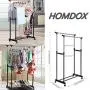 KOUYE Houseware- Garment Drying Rack with Wheels,Portable Adjustable Double Clothes Garment Drying Hanging Racks Hangers with Castors and Shoe Rack, Height 92 to 156cm