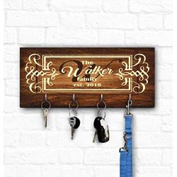 Wooden Key Holder - Personalized Family Key Hanger - Housewarming Gift For Couple - Wedding Gift Alternative - Decorative Key Hangers with Hooks - Customized New Home Present