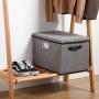 Seckon Large Foldable Storage Bin with Lid [2-Pack] Linen Fabric Decorative Storage Boxes Organizer Containers Basket Cube with Handles Divider for Bedroom Closet Office Living Room