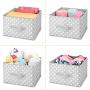 mDesign Soft Fabric Closet Storage Organizer Holder Boxes Bin - Attached Handle, Open Top, for Child/Kids Bedroom, Nursery, Toy Room - Fun Polka Dot Print - Medium, 4 Pack - Gray/White Dots