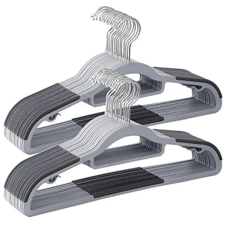 Plastic Hangers, 50 Pack, with Non Slip Coating at Shoulders and Bar, Gray