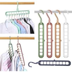 Minlop Magic Clothes Hanger Organizer, Rotate Anti-Skid Folding Hanger with Space Saving and Cascading Features, Pack of 5 Standard Hangers with 9 Holes for Drying and Storage, Random Colour