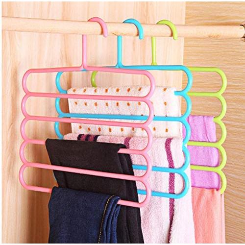 10PC Random Color 5-Layer Clothes Hanger Drying Racks Multi-Functional Innovative Hanger Multi-Storey Scarf Racks Anti-Slip Pants Folder Decoration