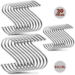 ROJOE S Hooks for Kitchen Hanging Pots and Pans - Durable Stainless Steel Utility Hangers for Clothes, Plants, Tools, and Utensils - 30 pack (10 each of Small, Large, Extra Large)