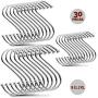 ROJOE S Hooks for Kitchen Hanging Pots and Pans - Durable Stainless Steel Utility Hangers for Clothes, Plants, Tools, and Utensils - 30 pack (10 each of Small, Large, Extra Large)