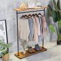 HANS CAO Heavy Iron Wood Clothes Rack, Garment Hanger, Floor Display Stand with Storage Shelf, Shoe Bag Display Rack, Retail Display Clothing Racks with Shelves