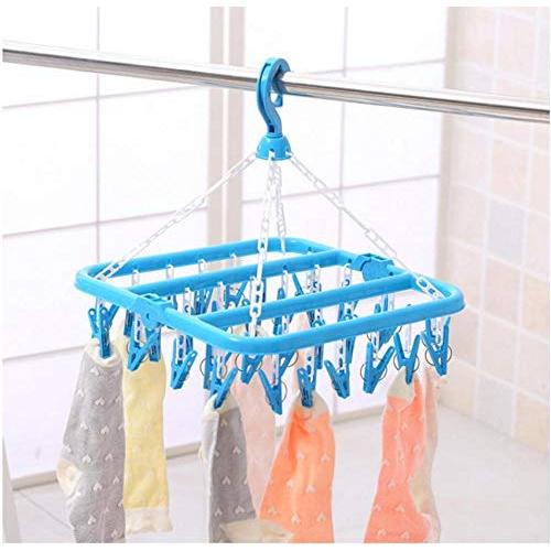 2pcs Random Color 32 Clips Folding Clothes Hanger Dryer Windproof Socks Underwear Drying Rack Children