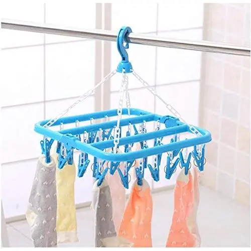 2pcs Random Color 32 Clips Folding Clothes Hanger Dryer Windproof Socks Underwear Drying Rack Children 2pcs Random Color 32 Clips Folding Clothes Hanger Dryer Windproof Socks Underwear Drying Rack Children