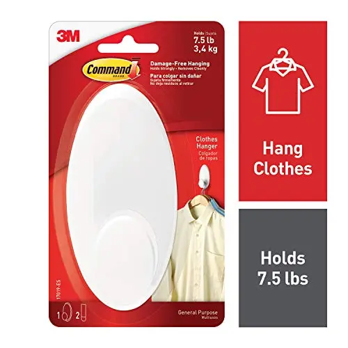 Command Clothes Hanger, 1 hanger, 2 strips, Large, Organize Damage-Free, White (17019-ES) Command Clothes Hanger, 1 hanger, 2 strips, Large, Organize Damage-Free, White (17019-ES)