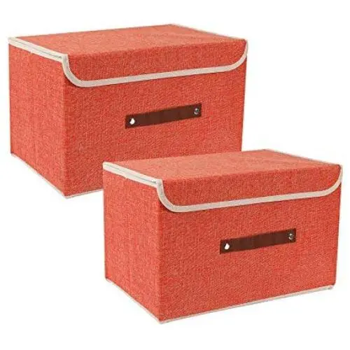 Zonyon Storage Bin with Lid, Fabric Foldable Storage Cube Box,Closet Organizer,Nursery Hamper Basket with Handle for Home, Entryway, Bedroom, Playing Room, Office, Living Room,Orange,2 Packs