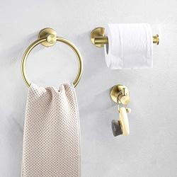 Marmolux Acc Bathroom Hardware Accessories Set 3-Piece Gold Brushed Bathroom Hardware Sets Modern Towel Ring Robe Hook Hanger Toilet Paper Holder Heavy Duty Stainless Steel Wall Mounted