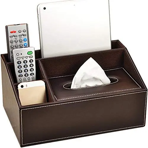 WINGOFFLY Multifunction Trapezoid PU Leather Tissue Boxes Holder Desk Storage Boxes Pen Pencil Remote Control Holder Coffee