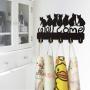 Cat Welcome Design Key Hook Wall Door Clothes Coat Hat Hanger Key Holder with 5 Hooks Strong Adhesive Sticker Wood Hooks(P2)