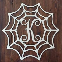 Unfinished Wood Spiderweb Monogram Hanger - Halloween Door Hanger - Spiderweb Initial Wreath - Fall Wall Hanger - Spider Web Wreath
