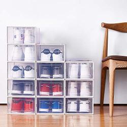 WAYTRIM Foldable Shoe Box, Stackable Clear Shoe Storage Boxes - Storage Bins Shoe Container Organizer, 8 Pack - White