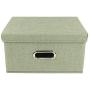 ANMINY Storage Boxes Set of 3 with Lids and Handles Foldable Lidded Cotton Linen Fabric Home Storage Cubes Bins Baskets Clothes Toys Organizer Containers Small + Medium + Large Size, Green