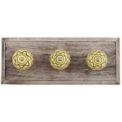 Indianshelf Handmade 1 Artistic Vintage Brown Wooden Pattern Etched Wall Hooks Hangers/Clothes Hooks Wall Mount