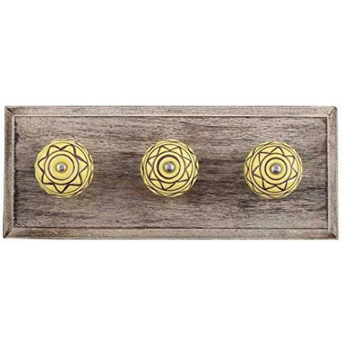 Indianshelf Handmade 1 Artistic Vintage Brown Wooden Pattern Etched Wall Hooks Hangers/Clothes Hooks Wall Mount
