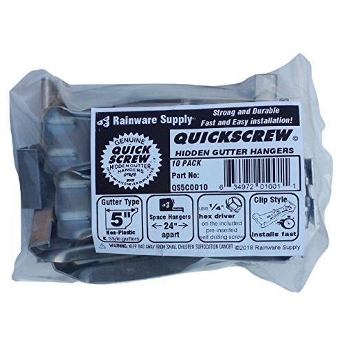 Quick Screw 5" 10 Pack Premium Hidden Rain Gutter Bracket Hook Hangers with screw clip style