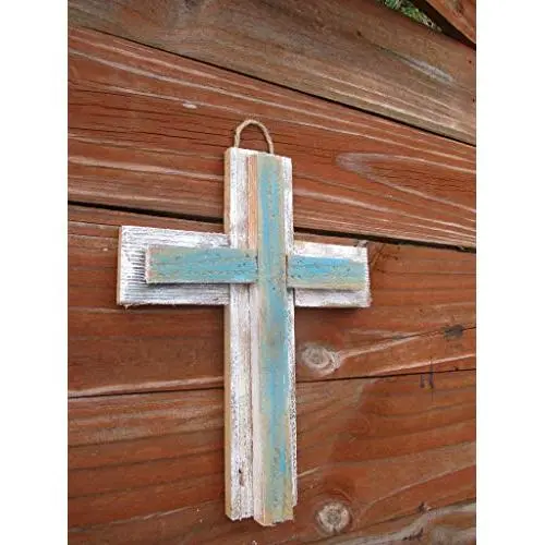 Vintage look CROSS weathered wood sign burlap hanger.ASK 4 CUSTOM.vintage antique look FREE SHIP