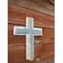 Vintage look CROSS weathered wood sign burlap hanger.ASK 4 CUSTOM.vintage antique look FREE SHIP