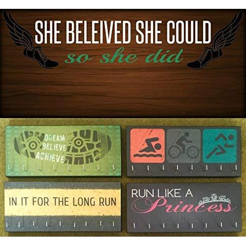 Race Medal Holder/Athletic Medal Hanger - SHE BELIEVED SHE COULD SO SHE DID - Winged Shoes. Wood Wall Mounted Medal Organizer. CUSTOMIZATION Available Race Medal Holder/Athletic Medal Hanger - SHE BELIEVED SHE COULD SO SHE DID - Winged Shoes. Wood Wall Mounted Medal Organizer. CUSTOMIZATION Available