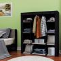 Homebi Clothes Closet Portable Wardrobe Durable Clothes Storage Organizer Non-Woven Fabric Cloth Storage Shelf with Hanging Rod and 10 Shelves for Extra Storage, 59.05" W x 17.72" D x 65.4" H (Black)