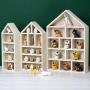 Ikee Design House-Shaped Wooden Shadow Cubby Boxes Display Shelf Toy Organizer Storage Shadow Boxes for Mini Toys Figures, Set of 3, Wash White Color, 10&quot W x 2 1/4&quot D x 15&quot H