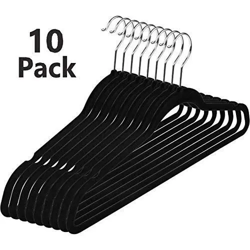 Clothes Hangers- Suit Dress Shirt Black Velvet Hangers Fashion Thin Non Slip Heavy Duty Clothes Velvet Hangers (Pack of 10) Clothes Hangers- Suit Dress Shirt Black Velvet Hangers Fashion Thin Non Slip Heavy Duty Clothes Velvet Hangers (Pack of 10)