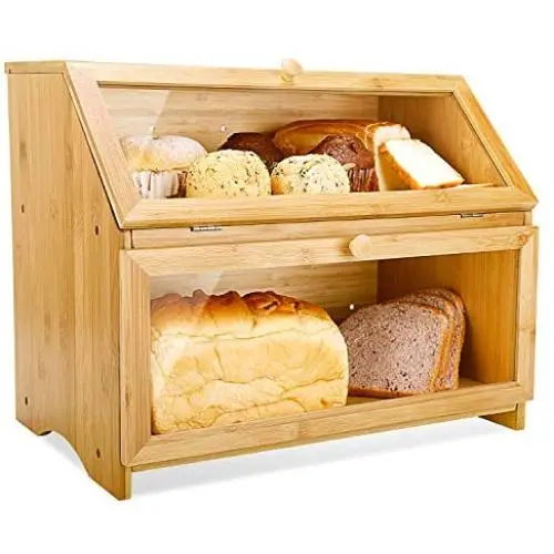 Double Layer Bread Boxes for Kitchen Large Bamboo Capacity Food Storage Double Layer Bread Boxes for Kitchen Large Bamboo Capacity Food Storage