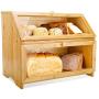Double Layer Bread Boxes for Kitchen Large Bamboo Capacity Food Storage