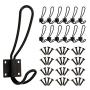 BBTO 12 Pieces Black Big Wall Mounted Rustic Hook Robe Hooks Double Coat Hangers and 48 Pieces Screws (Black)