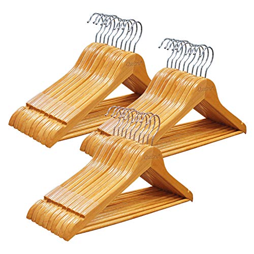 Qualsen Wooden Hangers with Non-Slip Strip ?30 Pack? Coat Suit Clothes Hanger (30 Set, Natural)