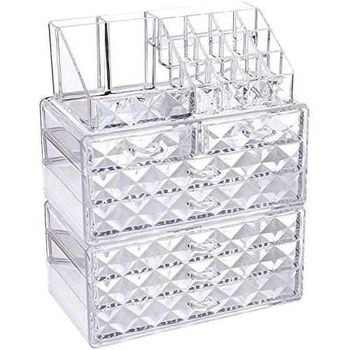 Ikee Design Acrylic Diamond Pattern Jewelry & Cosmetic Storage Display Boxes 3 Pieces Set