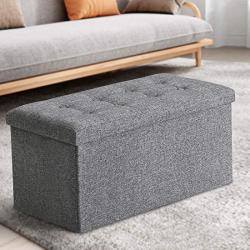 ASLIFE Multifunctional and Folding Storage Ottoman Top Linen Fabric Footrest Coffee Table, Toy Boxes Chest for Bedroom and Living Room…(LIGHT GREY,30 x 15 x15)