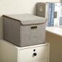 Large File Boxes with Lid [4-Pack] Filing Boxes Large Collapsible Linen Fabric Filing Storage Bin Organizer Decorative,Letter Legal Size,Gray,Office(15&quotL x 12.2&quotW x 10.75&quotH)