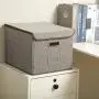 Large Storage File Boxes with Lid [3-Pack] Collapsible Linen Fabric Storage Filing Boxes Organizer Decorative,Letter Legal Size,Gray,Office(15&quotL x 12.2&quotW x 10.75&quotH)
